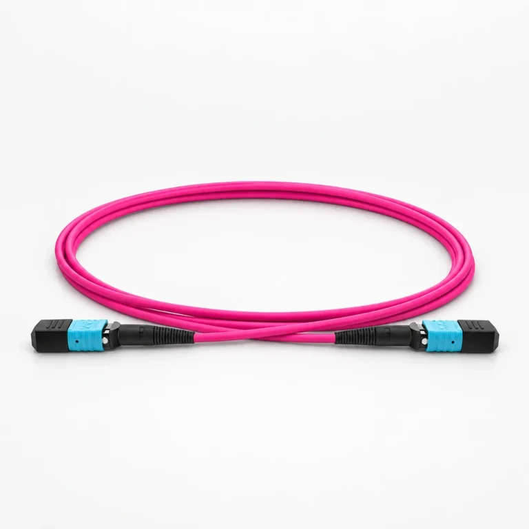 Magenta MPO trunk cable with two capped multi-fiber connector ends
