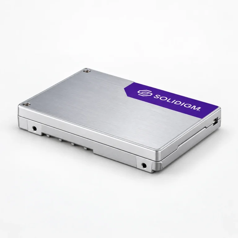 Solidigm enterprise SSD in a silver 2.5-inch enclosure