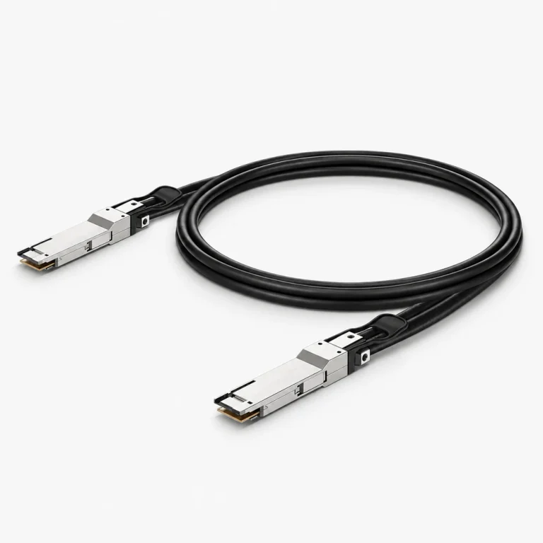 Coiled copper cable with two QSFP-DD connector housings