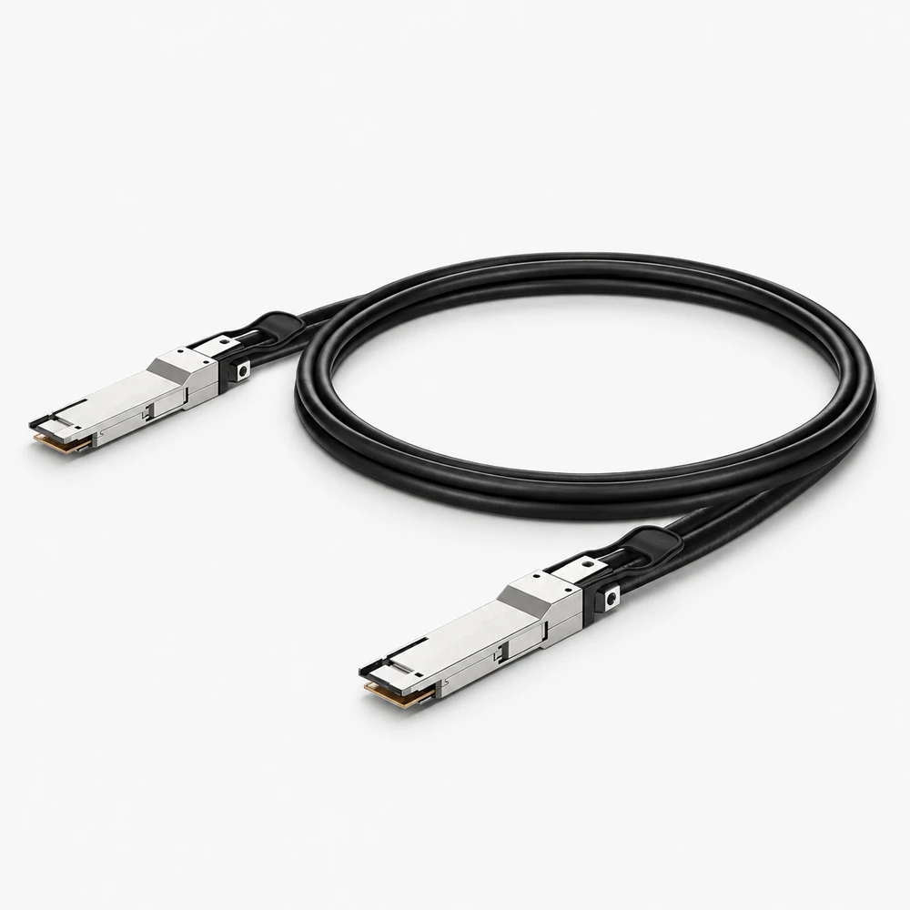 Coiled copper cable with two QSFP-DD connector housings