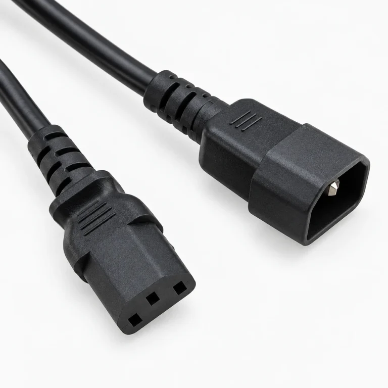 Black IEC C13 to C14 jumper power cord with both connector ends visible