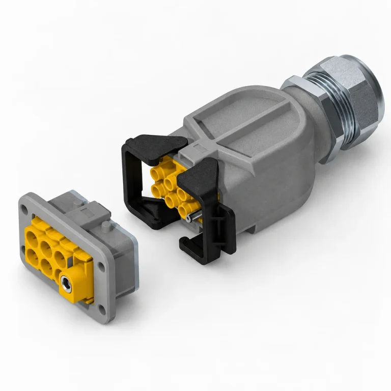 Manufacturer rendering of multi-position power connector housing and mating component