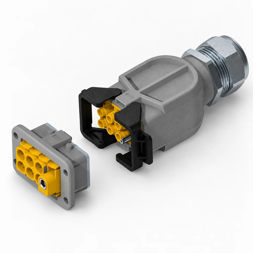 Manufacturer rendering of multi-position power connector housing and mating component